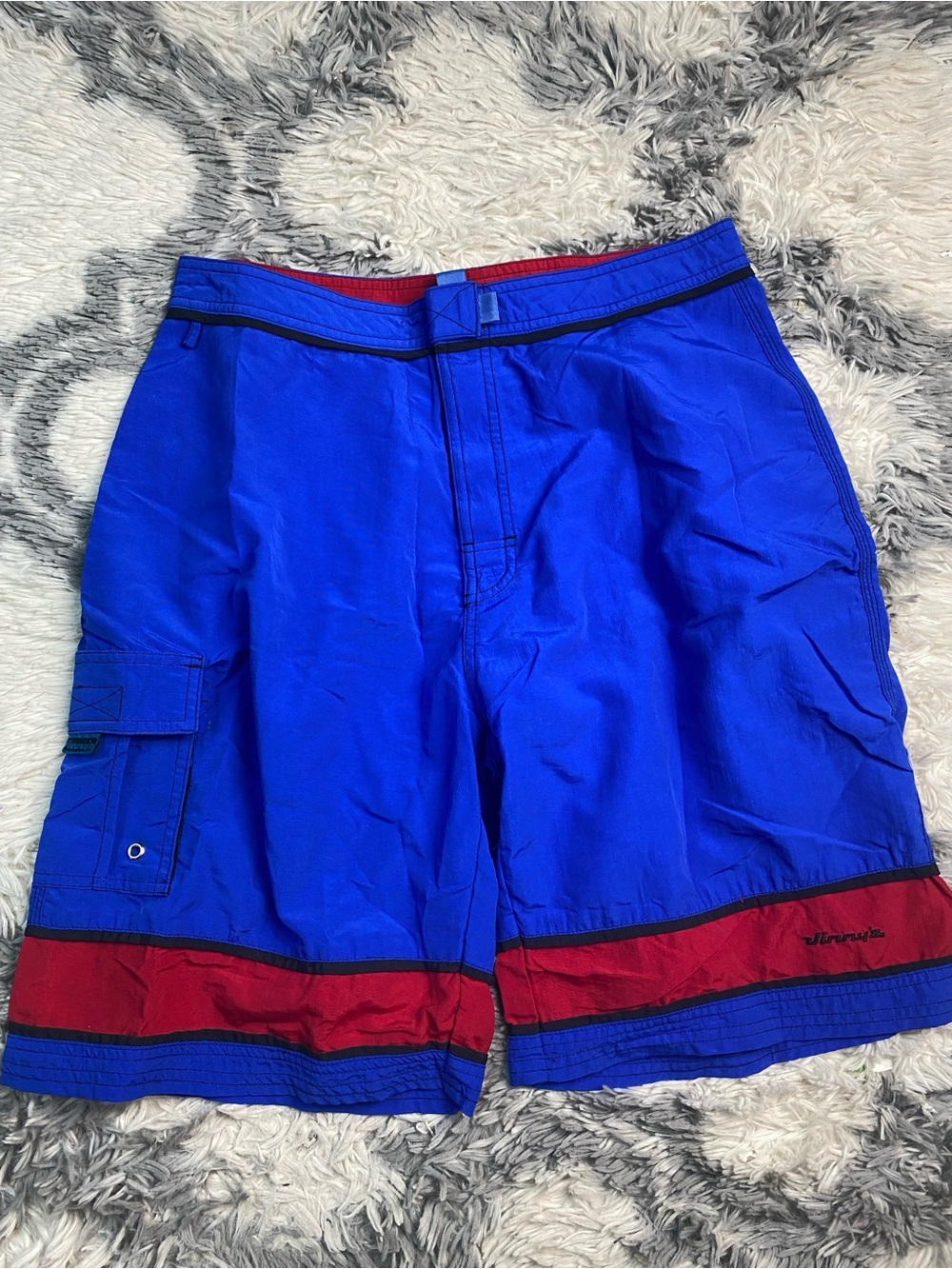 Vintage Jimmyz Blue Red Board Shorts Nylon Mens Size 32 Surf Swimming